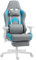 HOMCOM Silla Gaming Silla Gamer Reclinable con Altura Ajustable Reposapiés Retráctil Soporte Lumbar y Reposacabezas Desmontable Silla para Oficina Estudio Gris Claro y Azul