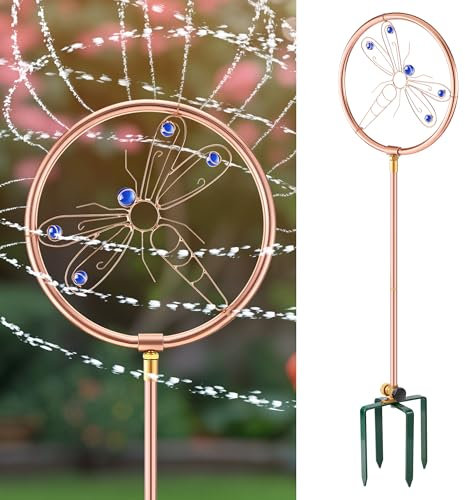 ElectricWise 86,4 cm H kupferbeschichteter Edelstahl Ziersprinkler, korrosionsbeständiger Garten rotierender Sprinkler, 360 Grad Libellenform, dekorativ für Rasengarten, Landschaftsbewässerung