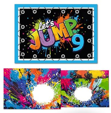 12 Einladungskarten inkl. 12 Umschläge zum 9. Kindergeburtstag Jump Party Mädchen Jungen Kinder coole bunte Einladungen neunte Geburtstag Geburtstagseinladungen Kids