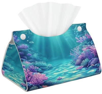 Papiertaschentuchbox, Motiv: Meerjungfrau, Seestern, Muschel, PU-Leder, Serviettenhalter, für Wohnzimmer, Schreibtisch, Blau / Lila