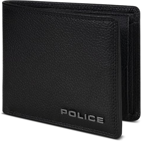 POLICE Herren Leder-Geldbörse Geldbeutel Portemonnaie Portmonee RFID Slim | Querformat 4 + 4 Kreditkartenfächer | Maße 11,5 x 1,5 x 9 cm (schwarz)