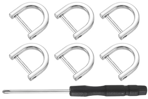 QUARKZMAN 6 Stück Metall D Ring Schraubschäkel, Zinklegierung U Form Abnehmbare D Ringe Ersatz Taschenzubehör für DIY Lederhandwerk Geldbörse Schlüsselanhänger Schnalle, 12.5x15 mm, Silber
