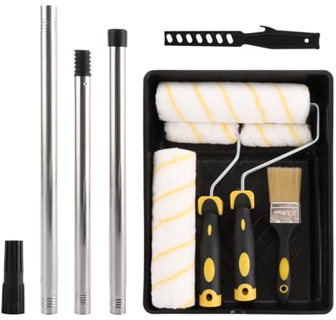 LDXDRU Roller Sets for Painting, 9 & 4 Inch Paint Roller Set | Includes Tray, Tape, Mixer, Brush, 3pcs Extension Pole & 4pcs Paint Cover Ceiling Paint Roller for Walls Edges DIY Paint Job
