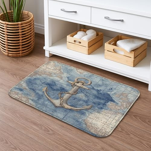 Badematte mit nautischem Anker-Design, schnell trocknend, Motiv: Ozeankarte, saugfähig, rutschfest, Vintage-Stil, maritimer Memory-Schaum, waschbar, Badteppiche für Badezimmer, WC, WC, Dekoration