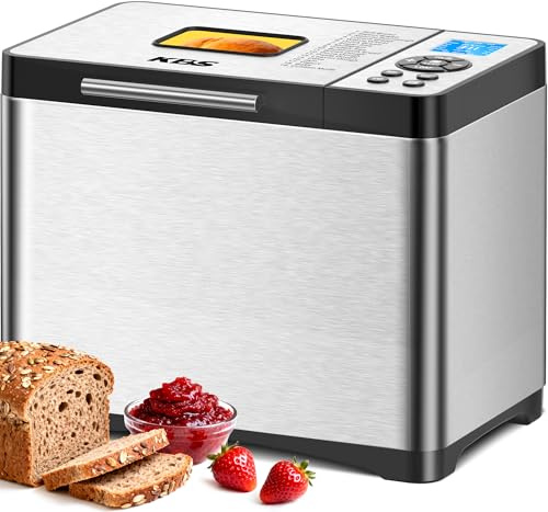 KBS Programmierbare Brotmaschine, 19 in 1, 2 Pfund, Edelstahl Brotmaschine mit Antihaft-Keramik-Pfanne, 650 W Brotbackmaschine mit 15 Stunden und 1 Stunde Timer für