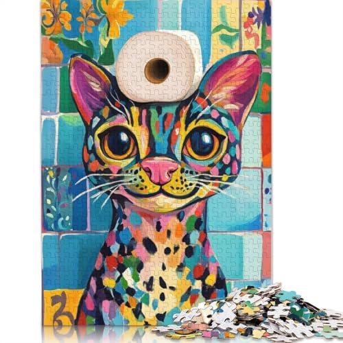 1000 Piece Colorful Cat with Toilet Paper Adult Jigsaw Puzzle Puzzles Wooden Puzzles Learning Educational Toy 1000pcs (75x50cm)