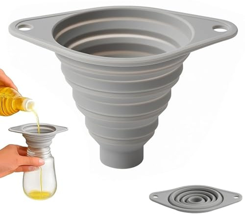 Foldable Silicone Funnel,Collapsible Kitchen Funnel,Silicone Funnels For Kitchen,Wide Mouth,Small Funnels For Filling Bottles,Daily Cooking,Water Or Powder Transfer,Fold Flat For Space Saving,Grey
