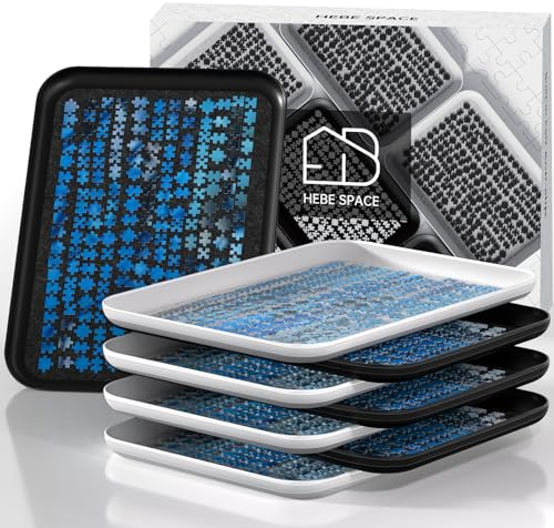 Anti-Slip Jigsaw Puzzle Sorting Trays – 8 Mixed (Black & White) Stackable Sorting Trays, Durable Plastic Organizer for Big Puzzles up to 2000 Pieces