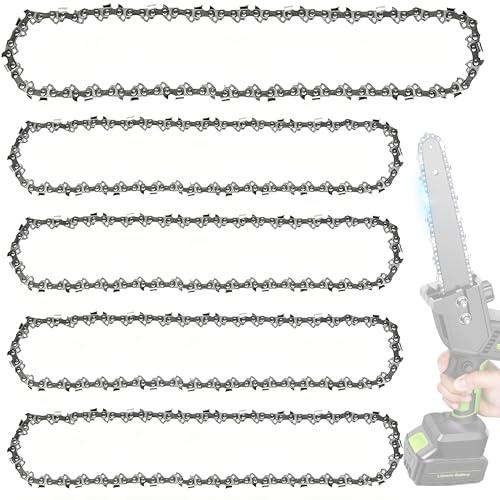 WIRSHO 5 Stück 8 Zoll Sägeketten mit 45 Antriebsglieder, 1,1mm (0.043) Gauge,1/4 LP Pitch, Kettensägenkette für 8 Zoll Kettenführungen, 8“ Mini Ersatzkette für Mini Handheld Kettensäge