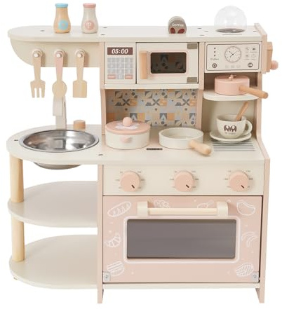 Cucina giocattolo in legno per bambini con stufa e caffettiera, giocattolo in legno non tossico, gioco di ruolo compatto per bambini piccoli, giochi di ruolo a casa