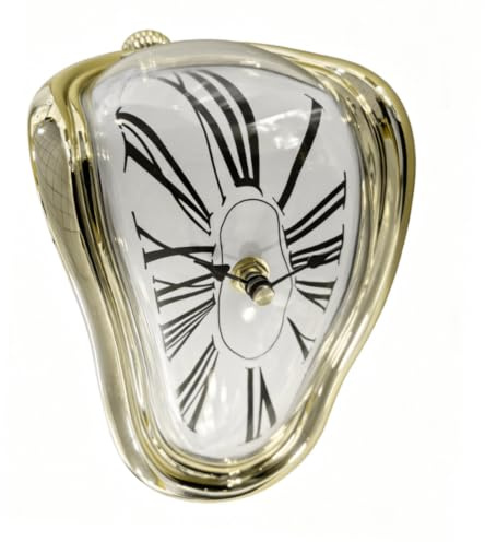 Relaxdays Tischuhr, Salvador Dali, für Tisch- & Regalkanten, Gold | gebogenes Design, batteriebetrieben, Regaluhr