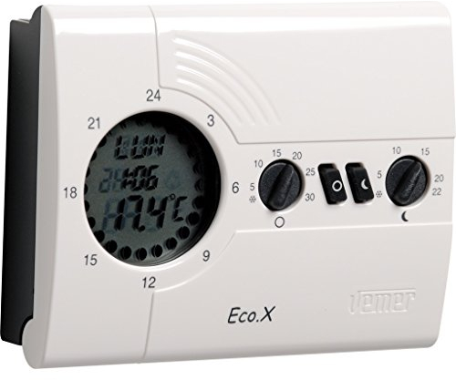 VEMER VN160800 ECO.X-W - Cronotermostato Digitale per Caldaia, Programmazione Settimanale, Alimentazione a Batterie, Bianco
