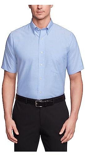 Van Heusen Men's Short Sleeve Oxford Solid Suit Shirts, Blue, 56 cm Hals