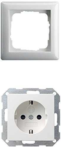 Gira Gira-10 x Steckdose m.Kinderschutz 045303 + 10x Rahmen 021103 1-Fach ST55 reinweiß-glänzend