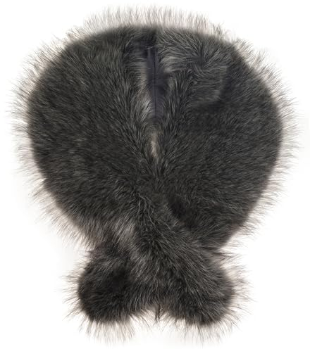 Futrzane Classic Stola - Lange Fellstola Damen - Fake Fur Pelzkragen Fell Schal (Dunkelgrau Classic)