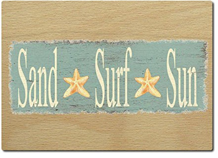 LUXECARDS POSTKARTE aus Holz SAND SURF SUN Spruch Geschenk Deko Strand