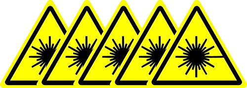 ISO Safety Sign - Warning Laser Beam Symbol - Self Adhesive Sticker 50mm x 50mm (Pack of 5 Stickers)
