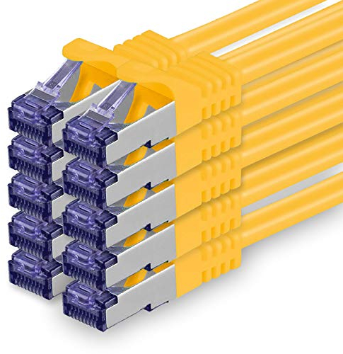 Cat 7 Cable de Red Ethernet LAN - 1,5m - Amarillo - 10 Piezas Cat.7 Sftp Pimf Lszh - 10 GB s RJ45 Connectores Cat6a compatible con Cat5 Cat6 Cat7 Cat8