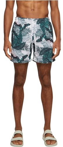 Urban Classics Herren Swim Shorts – Schnelltrocknende Badehose mit Innenslip und Taschen für Strand Pool Urlaub und sportliche Aktivitäten,Palm Leaves,M