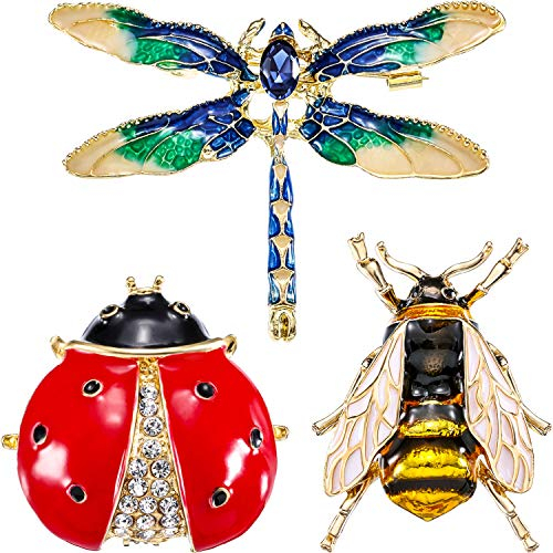 3 Stück Strass Kristall Brosche, Süße Biene Fliegen Insekten Brosche, Libelle Broschen, Marienkäfer Brosche für Mode Dekoration und Geschenk für Freunde