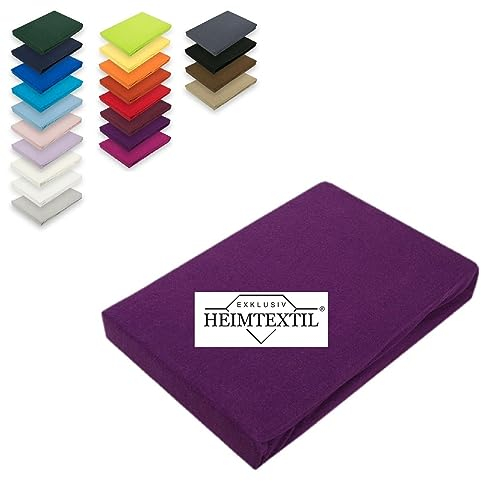 EXKLUSIV HEIMTEXTIL Marke Jersey Spannbettlaken 140-160 x 200 cm 100% Baumwolle Öko - Tex Zertifiziert, Markenqualität, Matratzenhöhe bis 25 cm, Lila