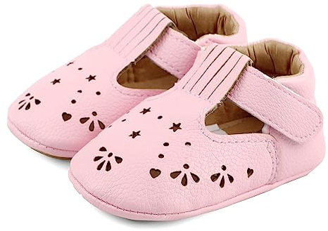 LACOFIA Scarpe Primi Passi Bambina Ciabatte Scarpe neonata in Morbida Pelle Antiscivolo Rosa 3-6 Mesi
