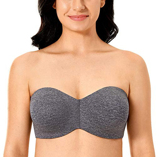 DELIMIRA Donna Reggiseno Senza Spalline Multifunzione con Ferretto Senza Cuciture Taglie Forti Senza Imbottitura Marl Nero 5D