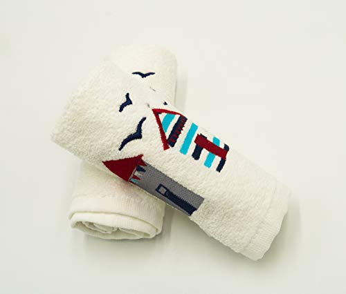Lex's Linens Beach Hut & Birds Embroidered Towels (Pack of 2 Face Cloth)