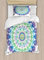 ABAKUHAUS Regenbogen-Mandala Bettbezug Set für Einzelbetten, Boho Rosette, Milbensicher Allergiker geeignet mit Kissenbezug, 130 x 200 cm - 70 x 50 cm, Mehrfarbig