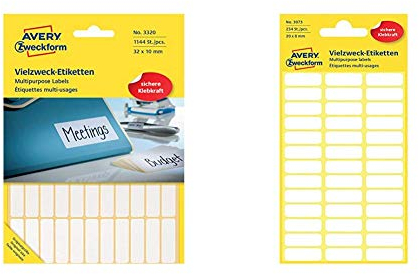 Avery Zweckform 3320 Haushaltsetiketten selbstklebend, blanko, weiß & 3073 Haushaltsetiketten selbstklebend (20 x 8 mm, 234 Aufkleber auf 6 Bogen, Vielzweck-Etiketten für Haushalt) blanko, weiß