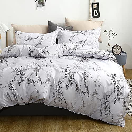 AShanlan Bettwäsche Set Marmor 140x200 Schwarz Weiß Grau Marmor Optik Muster 100% Microfaser Bettbezug mit Reißverschluss 2 Teilig Weiche Bettwäsche + Kissenbezüge 70x90 cm