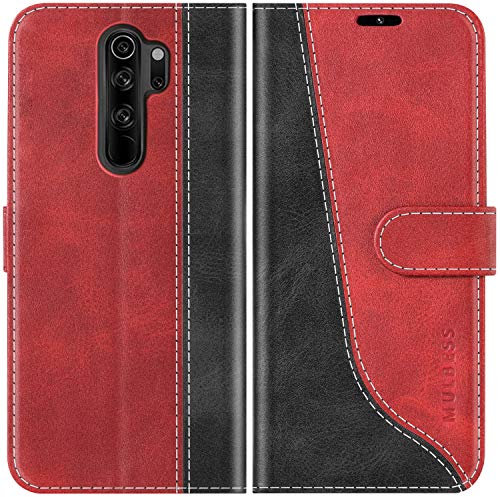 Mulbess für Xiaomi Redmi Note 8 Pro Hülle, Handyülle Leder mit Kartenfach, Klapphülle mit Magnetverschluss, Flip Case Etui Handytasche Schutzhülle, Stilvoll Wein Rot