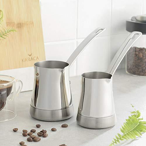 Karaca Win Kaffeekännchen mit Stiel Für die Zubereitung Von Türkischen Mokka- 2- Teilig, 4-2 Tassen Kapazität, Induktionsgeeignet 2 Teilig Geeignet Für Türkische Kaffee Kochen