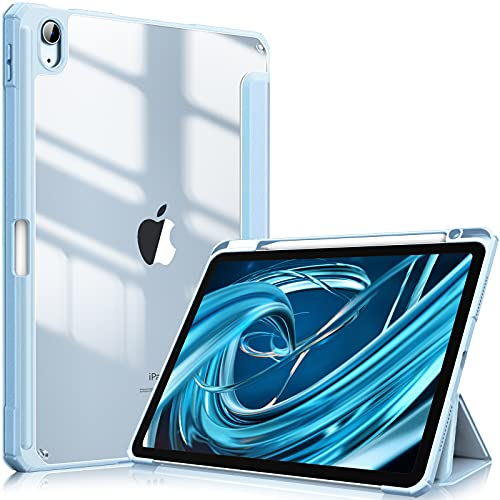 Fintie Funda iPad Air 11 Pulgadas 2025(M3) / 2024(M2), Funda iPad Air 5ª Gen(2022)/4ª Gen(2020) 10.9- Híbrida Delgada Antichoque con Carcasa Trasera Transparente y Soporte para Lápiz - Azul Claro