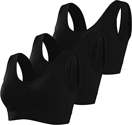 Memoryee Sport BH Damen Große Brüste Starker Halt Push Up Ohne Bügel 3er Pack Set Gepolstert Joggen Yoga Laufen Reiten Bra Crop Top Schwarz*3 5XL
