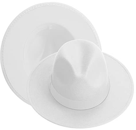 KUJUHA Fedora-Hüte für Herren/Damen, Filz, zweifarbig, breite Krempe, Fedora-Hüte, Rancher-Hut, Weiss/opulenter Garten, S/M