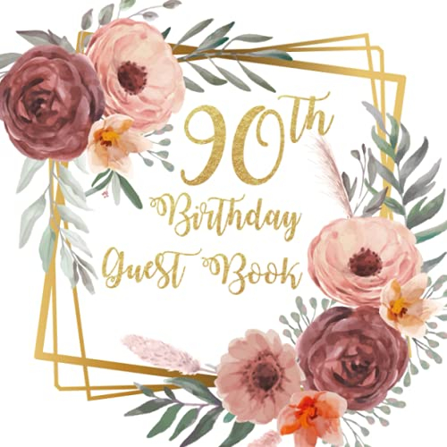 Blush and Rust Floral with Gold Frame 90th Birthday Party Guest Book with Gift Log