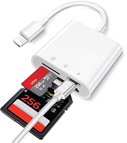 Veetone SD Card Reader for iPhone iPad, Apple MFi Certified Lightning Adapter with Dual Slots for SLR Cameras, Trail Game Camera Viewer, Memory Card Reader for iPhone, Plug and Play