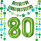 Luftballons Zahl 80 Grün + Happy Birthday Girlande + banner Folienballon 80.Geburtstags deko frau mann ballons 80 Jahre Geburtstag deko frauen Zahlenballon 80 Geburtstag dekoration Männer frau(80)