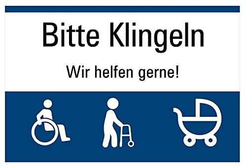 Aufkleber Hinweis „Bitte klingeln - Wir helfen gerne!“ Folie selbstklebend | Größe wählbar Made in Germany, Größe: 20x30 cm