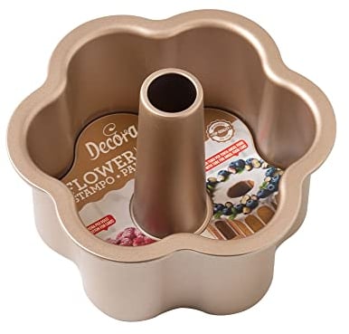 DECORA, 0070108 Moule Gold Line Angel Food Ø 22 x 10 cm, Idéal pour préparer Un Angel Food, Moule avec Base Plate Amovible pour Les gâteaux Classiques en Forme de Fleur, en métal antiadhésif Robuste