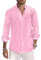 Camicia da uomo in cotone e lino, casual, a maniche lunghe, con bottoni, da spiaggia, M-3XL, rosa, 3XL