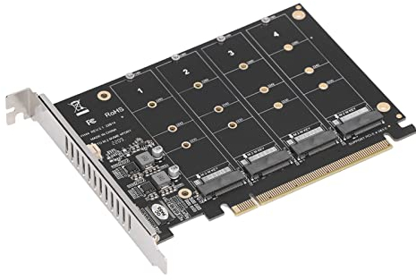 M.2 NVMe SSD auf PCIE X16 Adapter, M Key M.2 PCIe X16 Controller Erweiterungskarte, Hochgeschwindigkeits RAID Karte, 4 Port SSD Array Karte mit Individueller LED Anzeige
