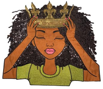 Patch Party Club, Adjust Your Crown Queen Sequins, Embroidery, & Satin, 10.5'' Patch, Iron-on Exclusive Applique, Large Back Patch, Sequins Patch
