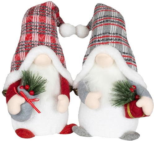 Brandsseller Weihnachtswichtel 38 cm mit LED – Skandinavische Figuren, detailreiche GNOME als dekorative Winterdeko für Tisch, Fenster & Wohnzimmer, Paar