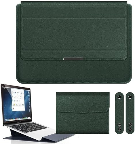 11-17 inch Universal Multi-Function Waterproof PU Leather Notebook Bag, Handheld Foldable Laptop Sleeves with Mouse Pouch and Bracket, 3-in-1 Stand Padded Pouch