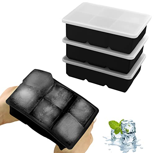 JOPHEK Eiswürfelform, 3 Stück 18 Fach Silikon Eiswürfelschale mit Deckel, Große Quadratische Eiswürfel 4.8cm für Cocktails Whisky Wein Obst Fruchtpürees Eiscreme Eistee