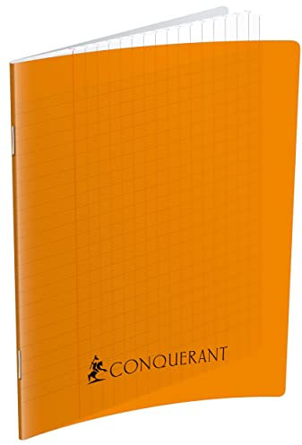 Conquérant Cahier Classique 17x22cm Grands Carreaux Seyès 192 Pages Agrafées Couverture Polypro Orange