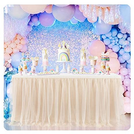 SHTGOI Tüll Tischrock Tütü Gaze Tischröcke Hochzeit Tischdecke Kuchen Candy Tischdekoration Tisch Rock Für Babyparty Geburtstagsfeier Neujahr Kindergeburtstag Party Dekoration Champagner
