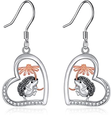 YFN Igel Geschenke für Frauen Sterling Silber Sonnenblume Tier Herz Tropfen Ohrringe Geburtstag Geschenk für sie (YFN Igel)